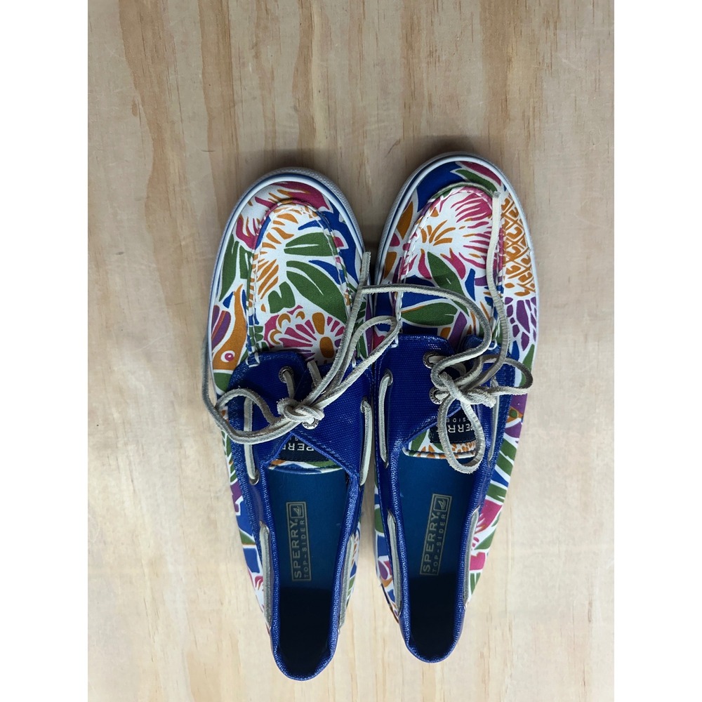 Sperry Top-Sider Womens 9M Tropical Floral Boat Shoes Blue Canvas 9688797